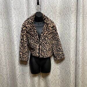 Cabo Cheetah Print Faux Fur  Crop Jacket - medium